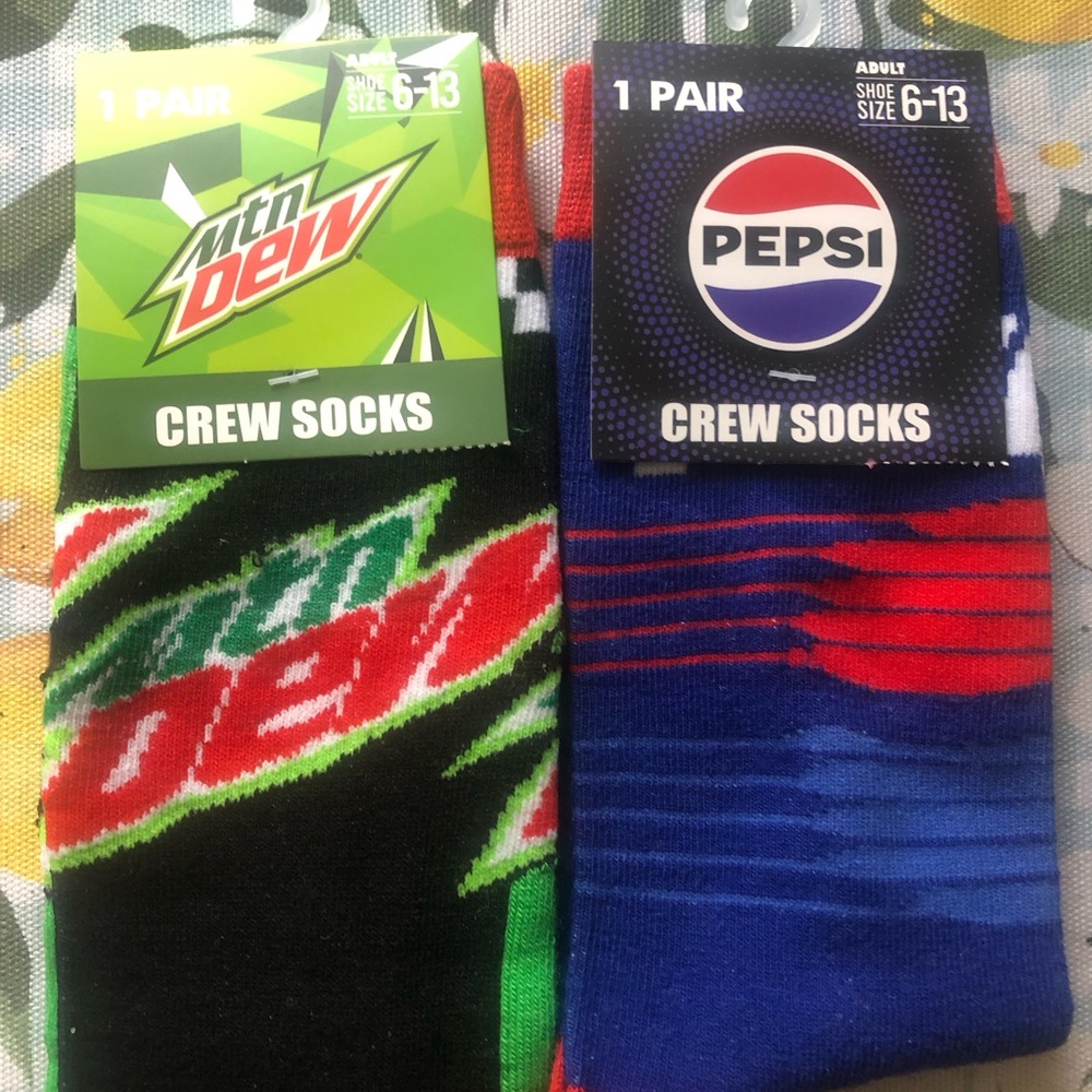 Mountain Dew & Pepsi crew socks 6-13